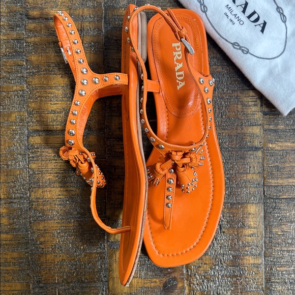 Prada Studded Orange Sandals - Picture 3 of 7